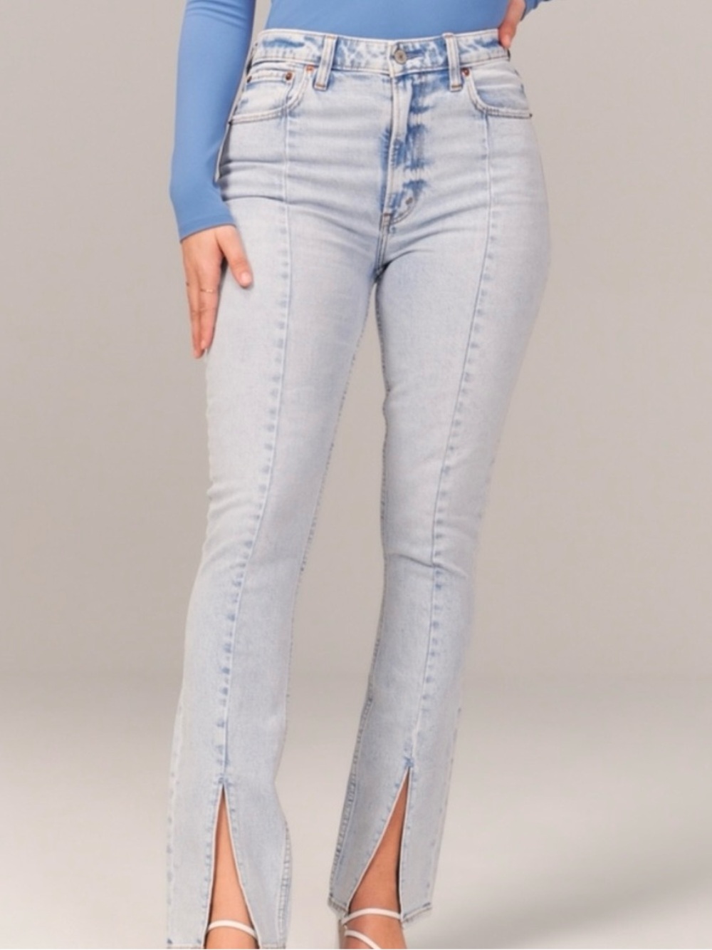 Abercrombie & Fitch Light Blue High-Rise Split-Hem Flare Jeans
